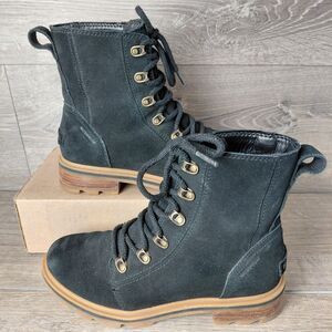 Sorel Boots Women 7.5 Black Lennox Suede Leather Waterproof Hiking Biker Moto